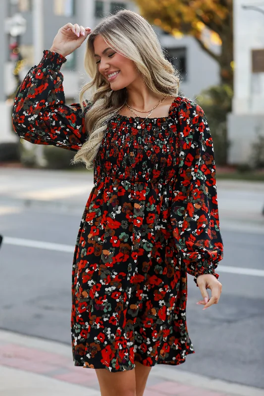 Romantic Hint Black Floral Mini Dress