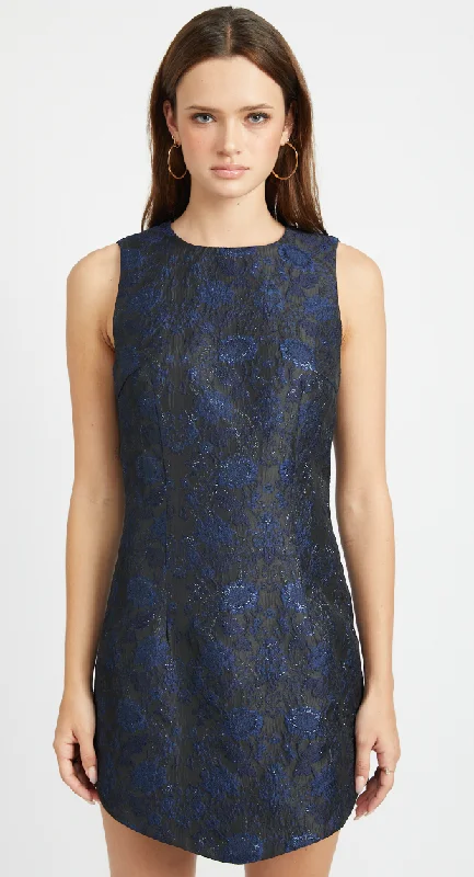 The Blue and Black Jacquard Mini Dress by En Saison