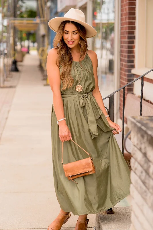 Thin Strapped Tie Waist Midi Dress