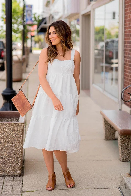 Subtle Chevron Tiered Midi Dress