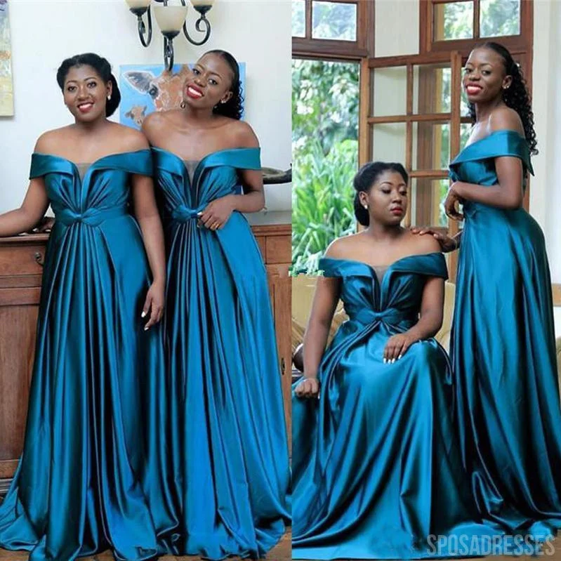 A-line Off The Shoulder Soft Satin Long Bridesmaid Dresses Online, WG865