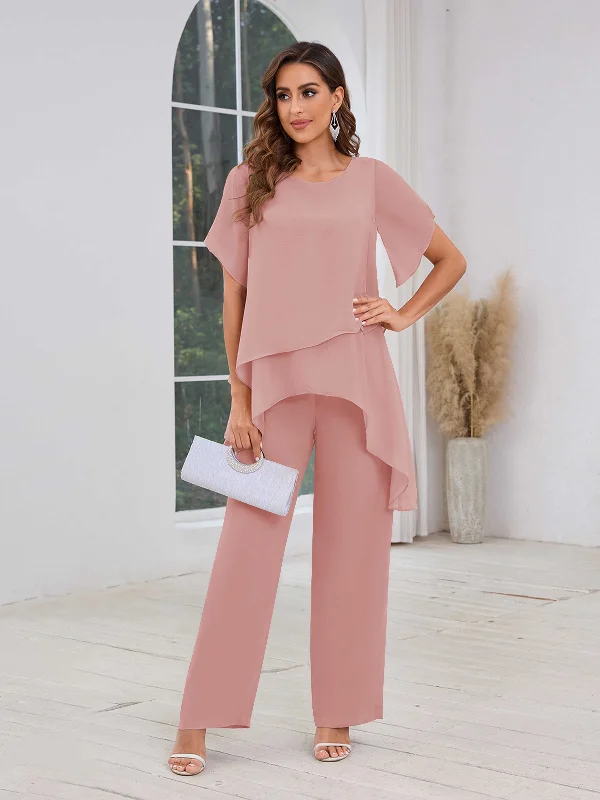 Alondra Chic Scoop Asymmetrical Chiffon Mother Of The Bride Jumpsuit/Pantsuit