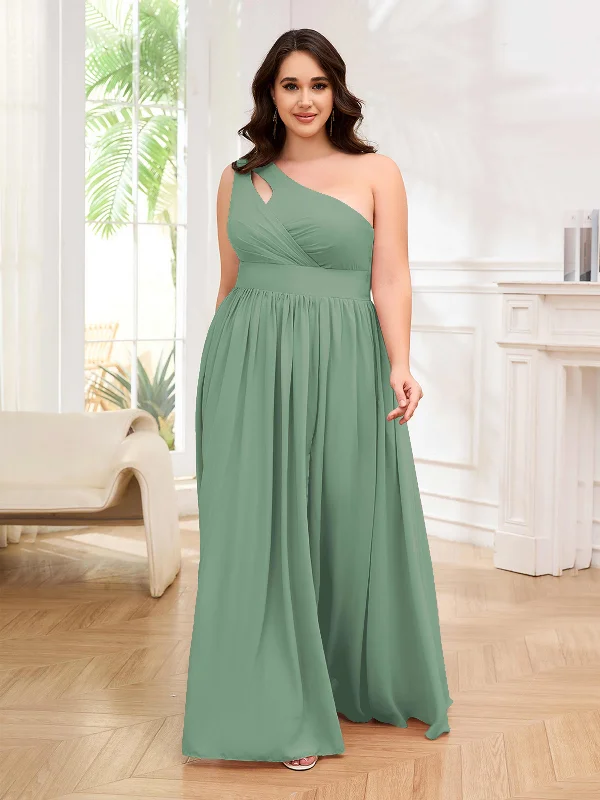 Amber Chic One Shoulder Ruched Chiffon Plus Size Bridesmaid Dresses