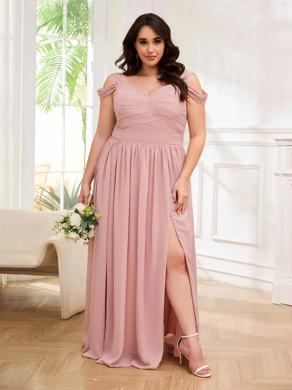 Analia Flowing A-Line Off the Shoulder Chiffon Plus Size Bridesmaid Dresses