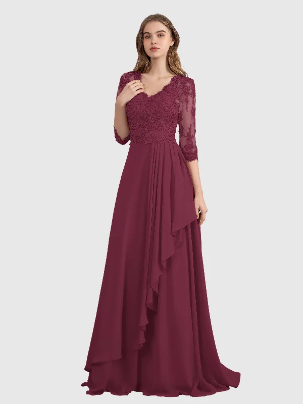 Aria Graceful Pleats Beading Lace Floor Length Bridesmaid Dresses