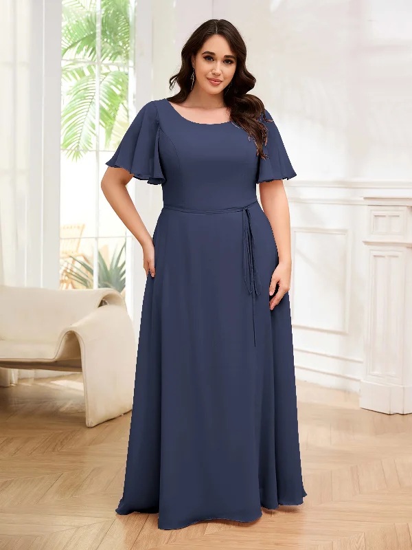 Ariya Charming Round Neck Floor Length Chiffon Plus Size Bridesmaid Dresses