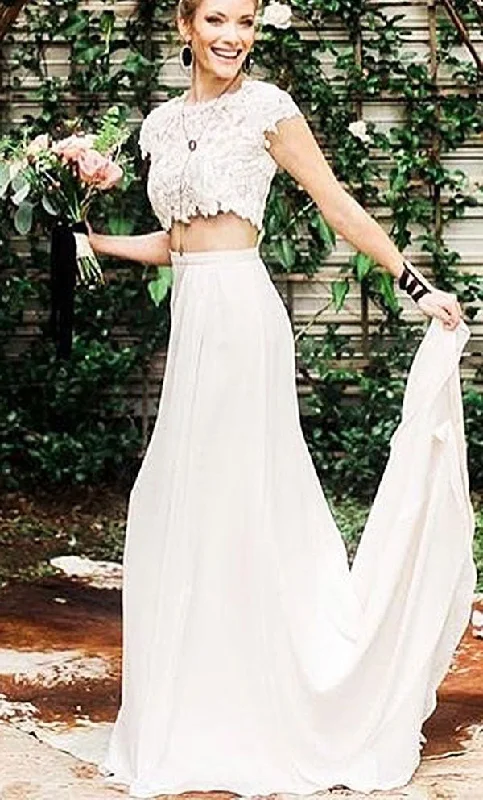 Charming Two Piece Wedding Dresses Top with Lace Appliques