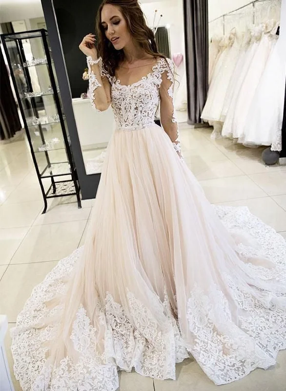 Elegant Court Train Wedding Dresses with Appliques Bridal Gowns