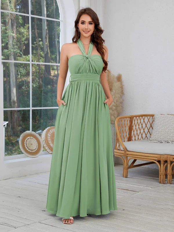 Edith Infinity Convertible Ruched Floor Length Chiffon Bridesmaid Dresses