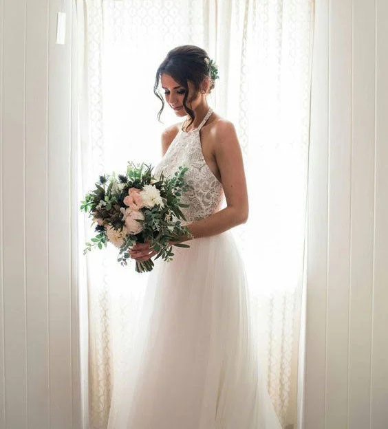 Elegant Halter Wedding Dresses Bridal Gowns with Lace