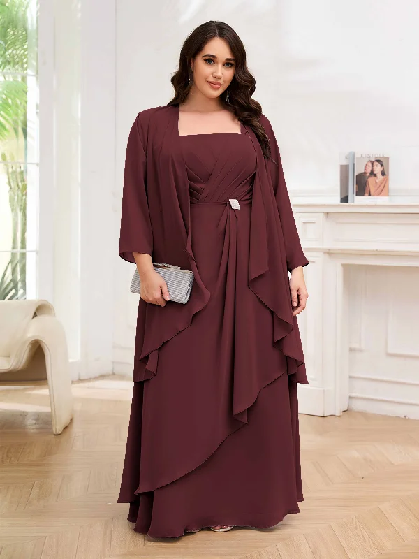 Elliott Modern Beaded Two Pieces Long Chiffon Plus Size Mother of the Bride Dresses