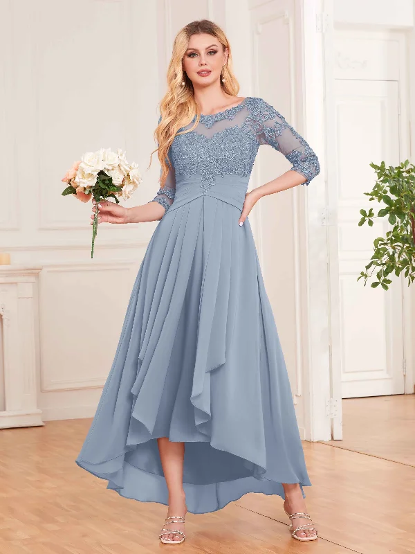 Emersyn Elegant Illusion Half Sleeves High Low Lace Bridesmaid Dresses