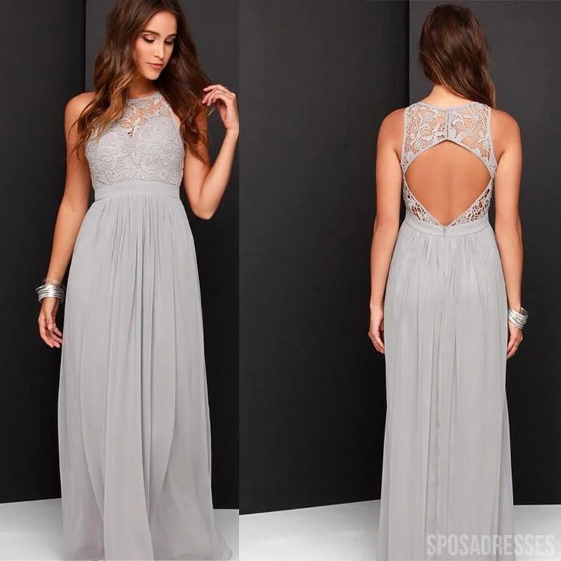 Halter Open Back Silver Chiffon Bridesmaid Dresses Online, WG786