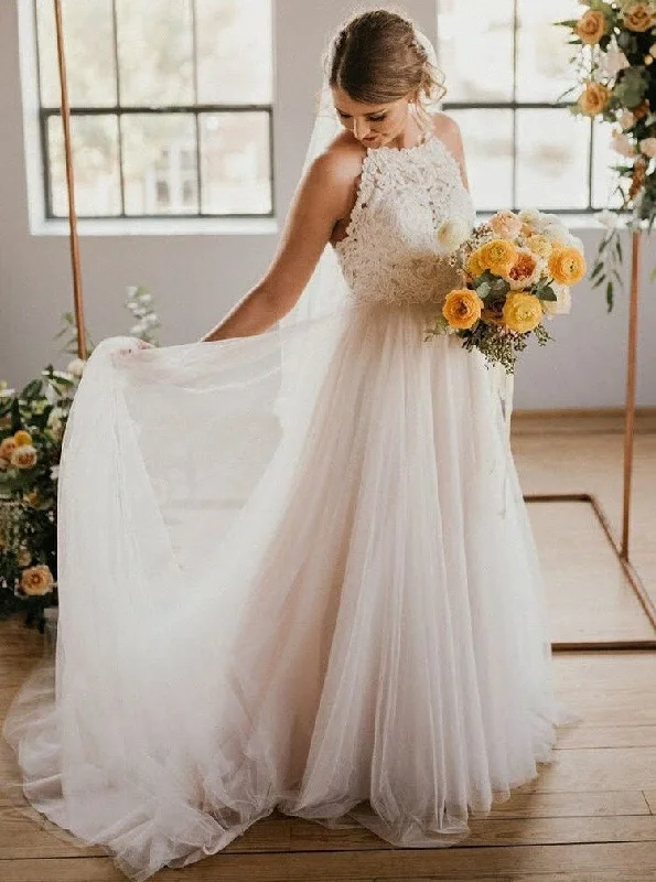 Halter Wedding Dresses Bridal Gowns with Appliques