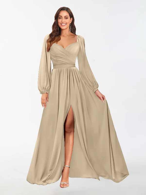 Hope Dreamy Long Sleeves Slit Floor Length Chiffon Bridesmaid Dresses