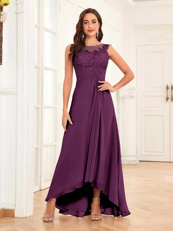 Jane Romantic Sleeveless Pleated High Low Chiffon Mother Of The Bride Dresses