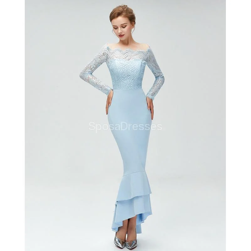 Long Sleeves Lace Mermaid High Low Cheap Bridesmaid Dresses Online, WG580