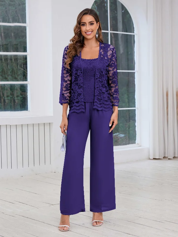 Maddison Delicate Three Pieces Lace Chiffon Mother of the Bride Jumpsuit/Pantsuit