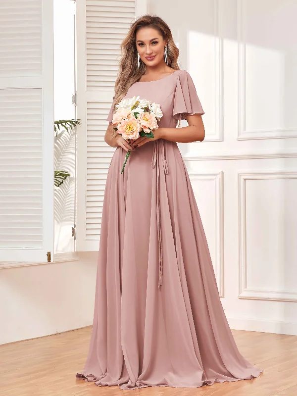 Madeline Elegant Scoop Floor Length Bridesmaid Dresses