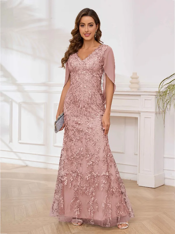 Madilynn Elegant V Neck Lace Appliques Sheath Mother of the Bride Dresses with Cape