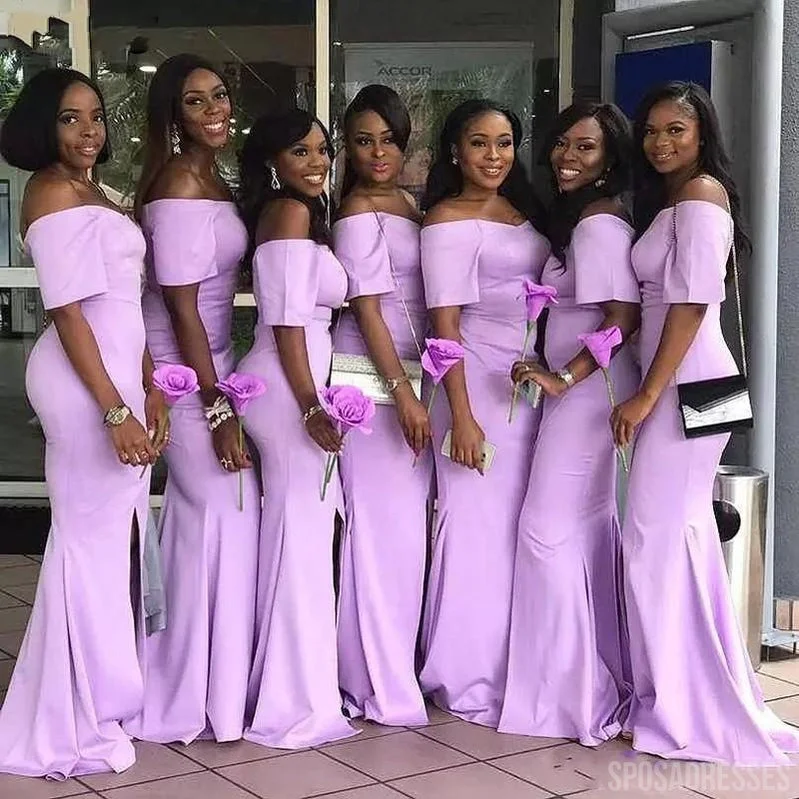 Mermaid Off The Shoulder Pink Cheap Long Bridesmaid Dresses Online, WG857