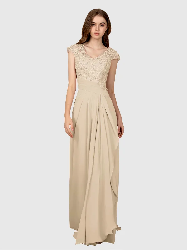 Mila V-Neck Ruched Short Sleeves Floor Length Bridesmaid Dresses