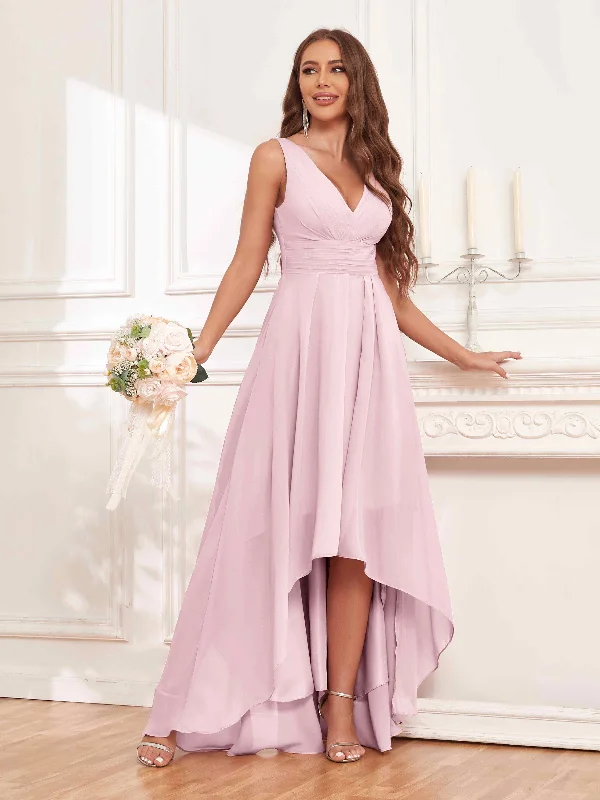 Milani Simple Sleeveless High Low Chiffon Bridesmaid Dresses