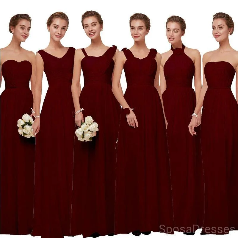 Mismatched Chiffon Dark Red Cheap Long Cheap Bridesmaid Dresses Online, WG630