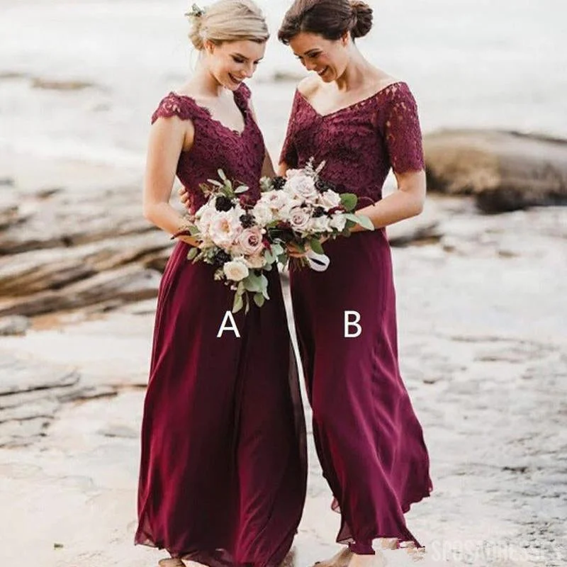 Mismatched Dark Red Chiffon Long Bridesmaid Dresses Online, WG793