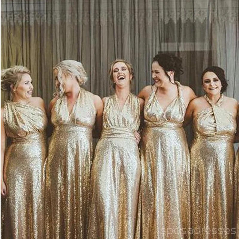 Mismatched Gold Sequin Cheap Long Bridesmaid Dresses Online, WG573