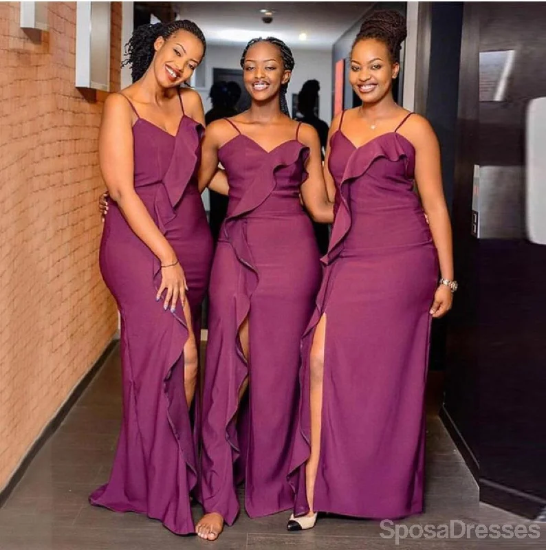 Mismatched Purple Side Slit Cheap Long Cheap Bridesmaid Dresses Online, WG675