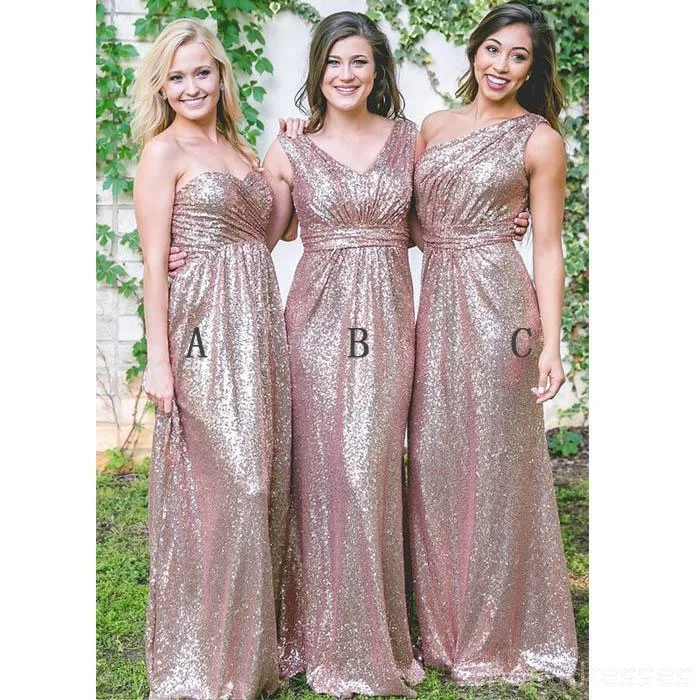 Mismatched Rose Gold Sequin Cheap Long Bridesmaid Dresses Online, WG551