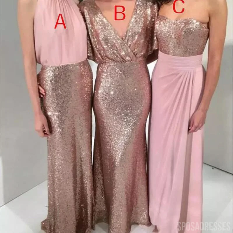 Mismatched V Neck & Halter & Sweetheart Long Bridesmaid Dresses Online, WG884