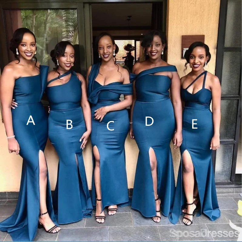 Navy Mismatched Mermaid Side Slit Long Cheap Bridesmaid Dresses Online, WG639