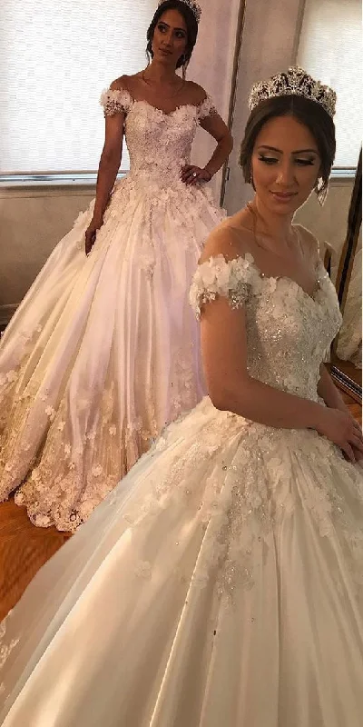 Off the Shoulder Wedding Dresses Bridal Gowns with 3D Flowers