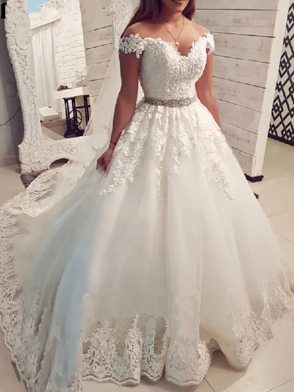 Off the Shoulder Wedding Dresses Bridal Gowns with Appliques