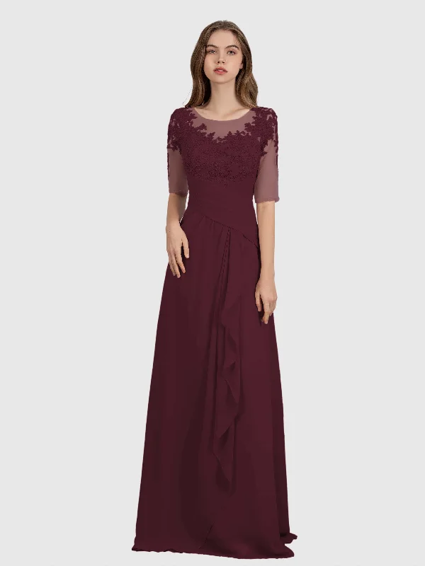 Penelope A-Line Illusion Ruffles Lace  Floor Length Bridesmaid Dresses