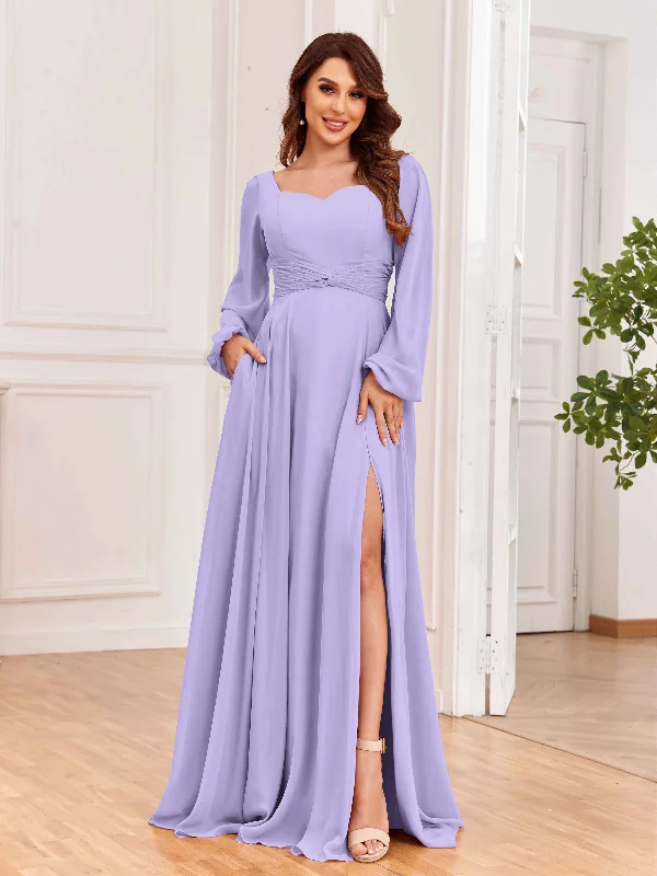 Raelynn Modest A-Line Long Sleeves Chiffon Bridesmaid Dresses