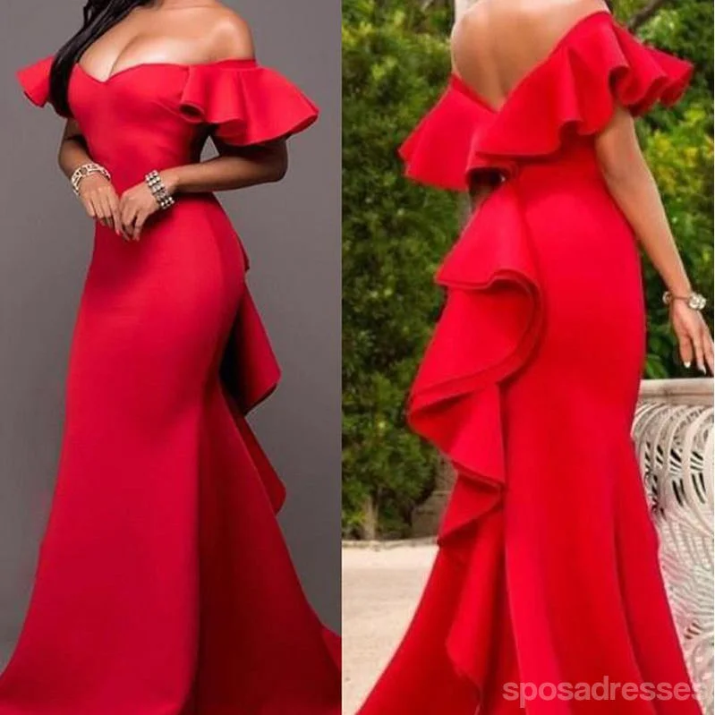 Red Mermaid Off The Shoulder Long Bridesmaid Dresses Online, WG926