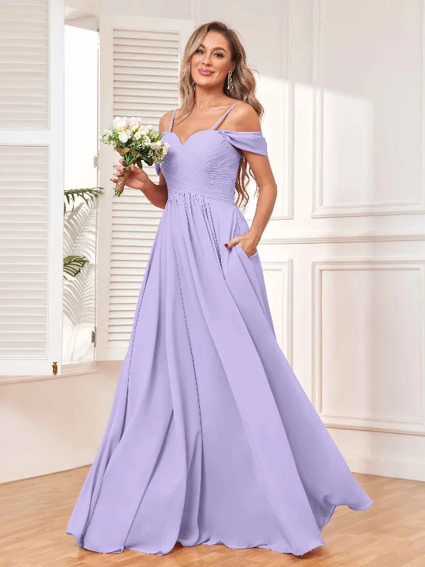 Ruby A-Line Draped Sleeves Slit Floor Length Bridesmaid Dresses