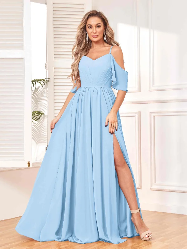 Savannah A-Line Draped Sleeves Ruched Chiffon Bridesmaid Dresses