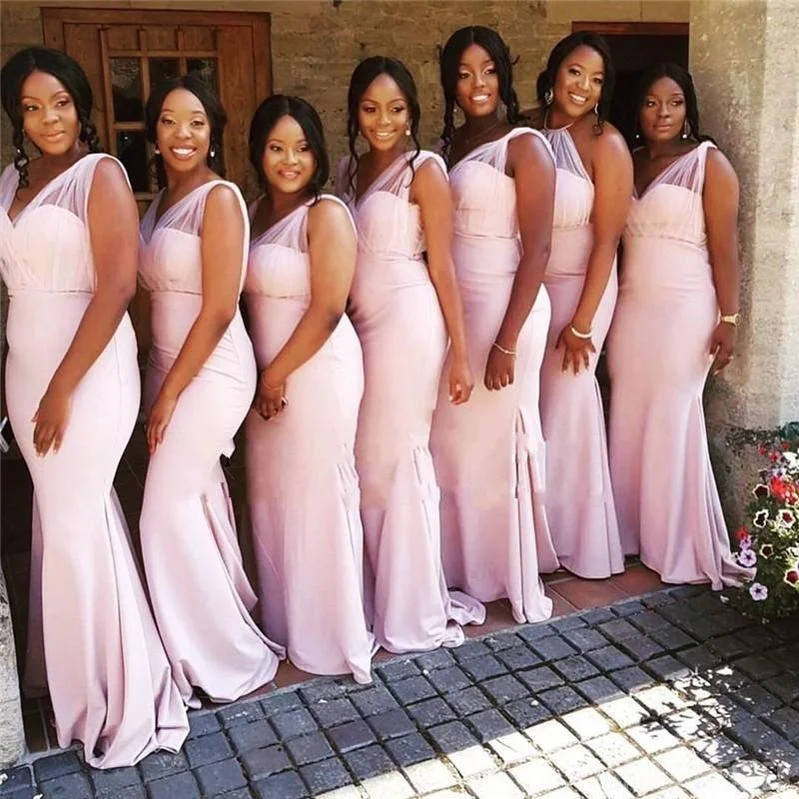 Sheath V Neck Sleeveless Cheap Pink Long Bridesmaid Dresses Online, WG862