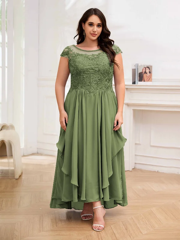 Shelby Delicate A-Line Illusion Lace Long Plus Size Mother of the Bride Dresses