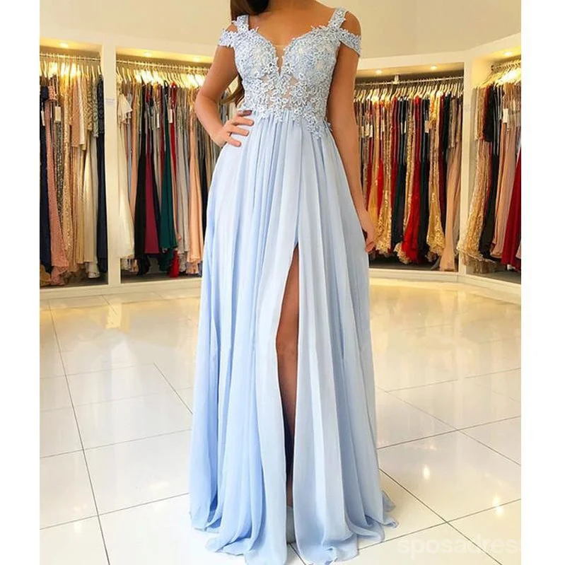 Side Slit Blue Chiffon Cheap Bridesmaid Dresses Online,WG757