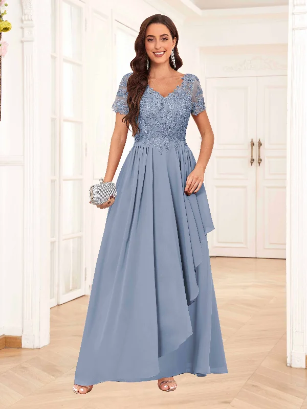 Skyler Charming V Neck Lace Long Chiffon Mother of the Bride Dresses