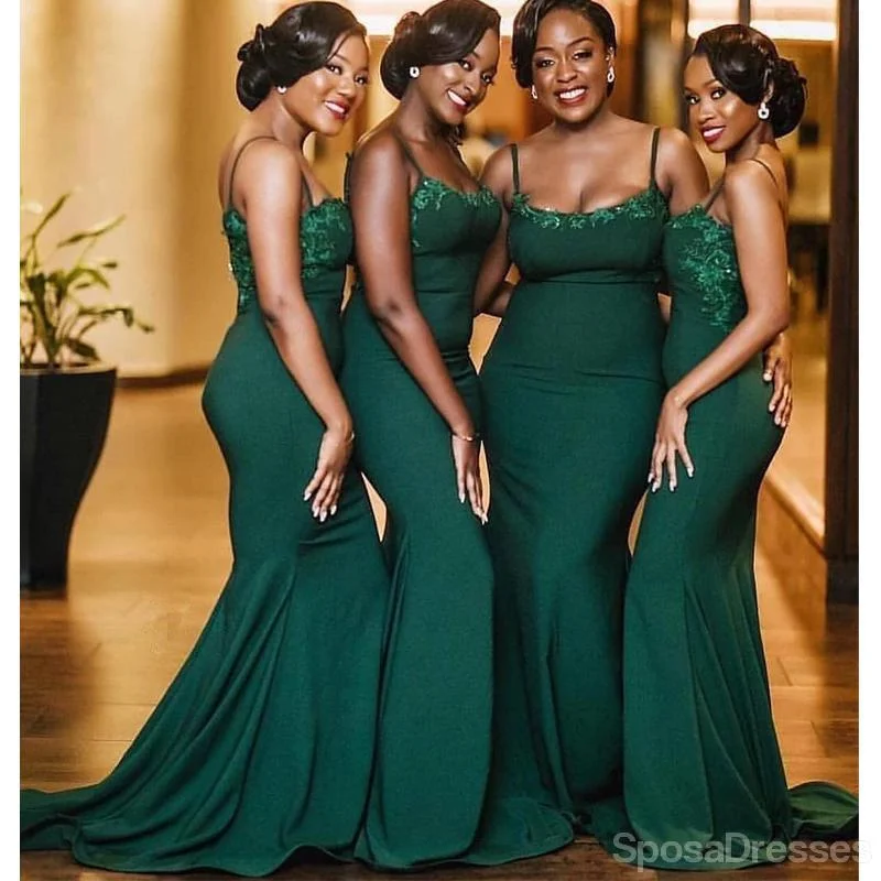 Spaghetti Straps Green Mermaid Long Cheap Bridesmaid Dresses Online, WG653