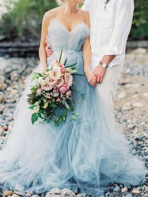 Sweetheart Soft Blue Tulle Wedding Dresses Bridal Gown