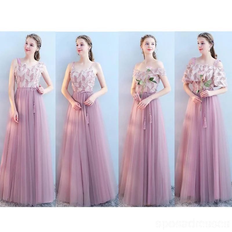 Tulle Pink Long Mismatched Unique Cheap Bridesmaid Dresses Online, WG512