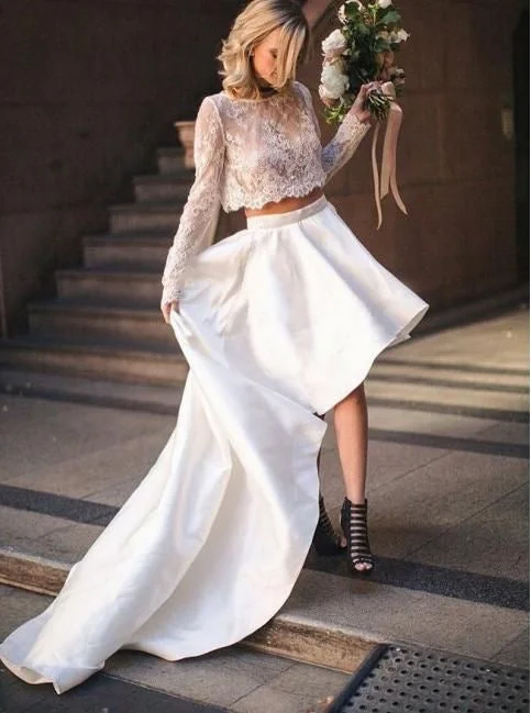 Two Piece Wedding Dresses Bridal Gown Top with Sleeves