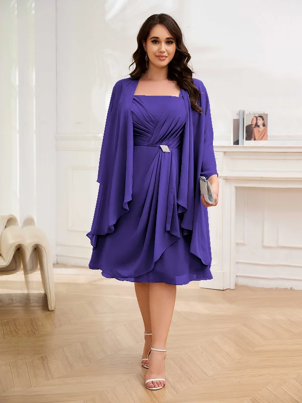 Xiomara Beaded Two Pieces Knee Length Chiffon Plus Size Mother of the Bride Dresses